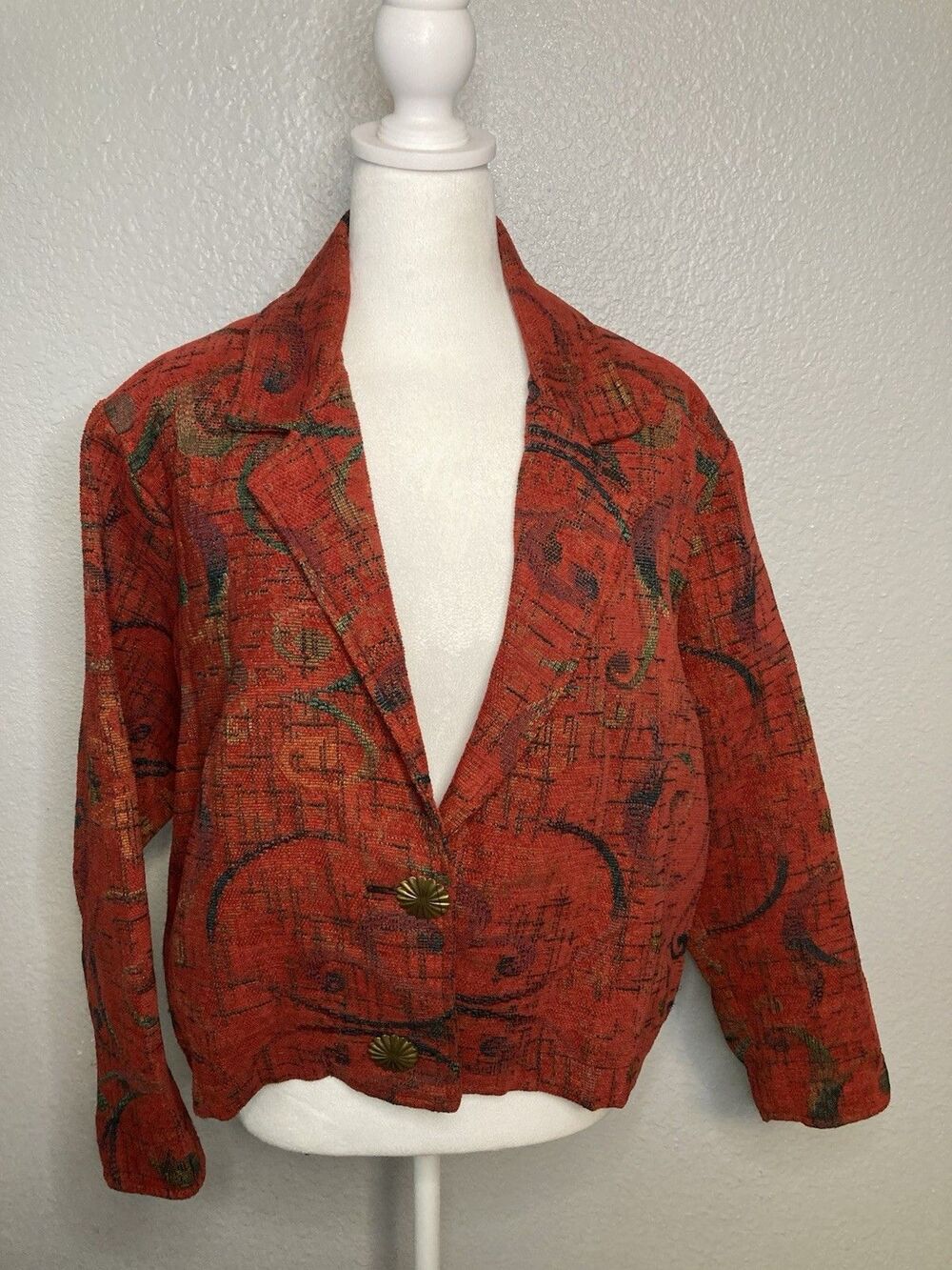 VTG Painted Pony Jacket Blazer M Red Tapestry Western Cowgirl Wearable Art USA